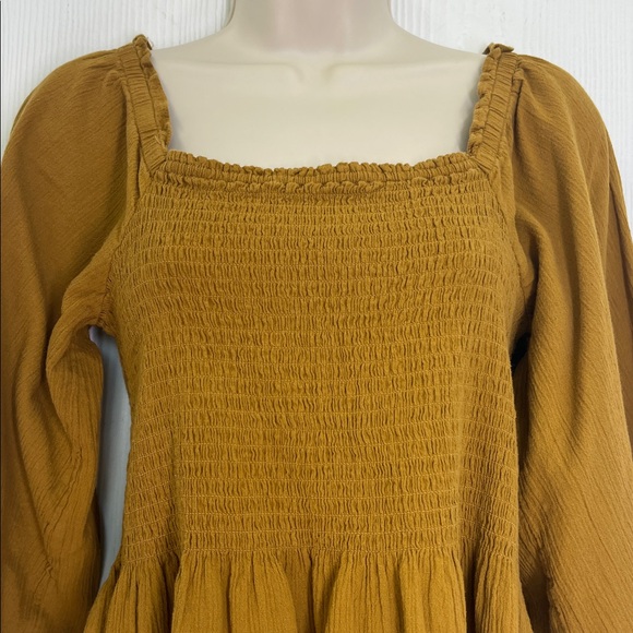 Madewell - Mustard Lucie Smocked Peplum Hem Long Sleeve Antique Gold Blouse 10 - Picture 6 of 10